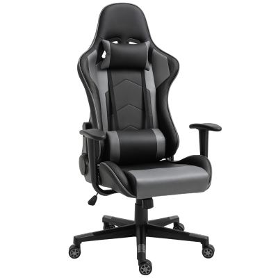 Vinsetto Fotoliu de birou ergonomic, fotoliu de gaming, fotoliu rotativ, piele artificială, spumă, Negru, 67,5 x 74 x 126-136 cm