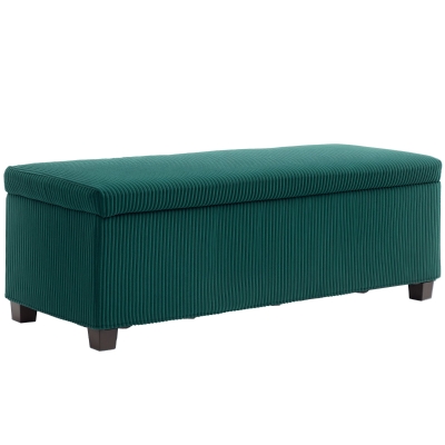 HOMCOM Banc de depozitare capăt de pat din catifea cotelată cu capac, pentru salon, cameră, intrare, 112 x 42 x 40 cm, verde