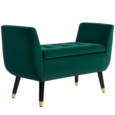 HOMCOM Polsterbank mit Stauraum, Armlehnen, Material textil din poliester de tip catifelat, Lemn de cauciuc, 107 x 42 x 65 cm, Verde