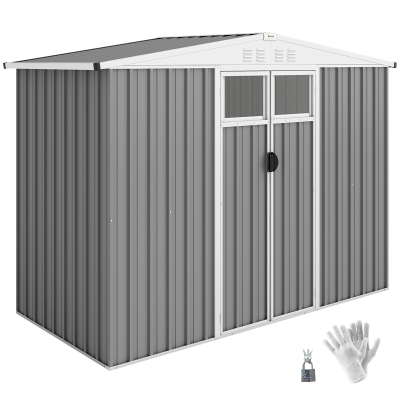 Outsunny Metal Garden Shed 8x4ft Lockable Light Grey