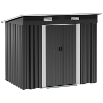 Outsunny Şopron din metal 2,3 m² 207 x 130 x 182 cm șopron cu acoperiş în pantă fereastră cadru pentru pardoseală negru
