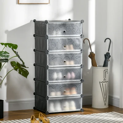 HOMCOM Mobilier de depozitare pentru pantofi modular 6 cuburi dreptunghiulare empilabile - negru