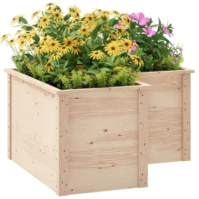 Outsunny Jardinière în formă de L, pat de grădină ridicat, ghiveci de flori cu fund deschis, din lemn 120 x 120 x 62 cm, lemn natural