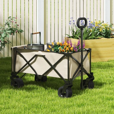 Carucior de grădină cu o capacitate de 100 kg, pliabil, cu sac detașabil, 90 x 48 x 92 cm, bej