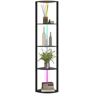 HOMCOM Lampa LED de Podea cu 5 Nivele, Reglabilă, cu Raft, Schimbare de Culori RGB, Telecomandă