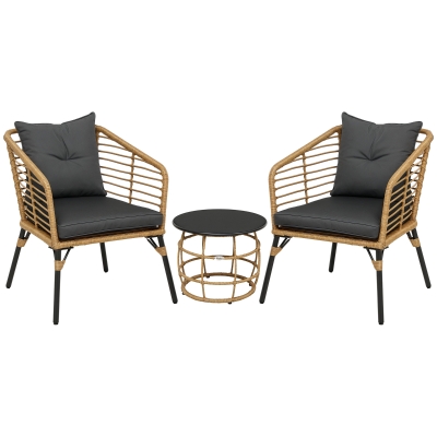Set de bistro Outsunny format din 3 piese, rezistent la intemperii, 1 masă de cafea, 2 scaune, 62 cm x 65 cm x 78 cm, nisip+gri închis
