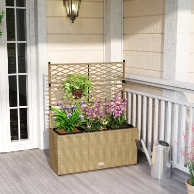 Ghiveci pentru plante cu plasă 3 băcăi 33L exterior din rășină împletită 84 x 30 x 107cm sable negru