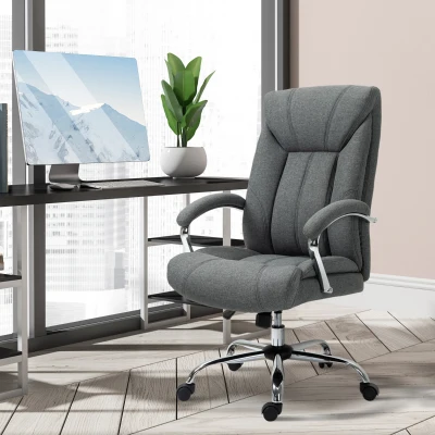 Vinsetto Scaun de birou cu funcție de balans, scaun ergonomic cu brațe capitonate, suport pentru cap ajustabil, scaun de birou rotativ cu spătar din nailon Gri 65 x 78 x 110-118 cm