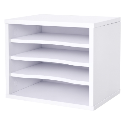 Vinsetto Organizator birou lemn alb cu 4 niveluri suport imprimantă dim. 35,5L x 25l x 28,6H cm