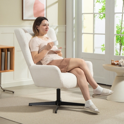 HOMCOM Fauteuil Pivotant Sherpa Crème Cadre Métal