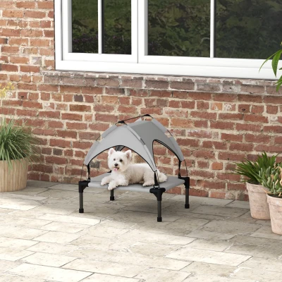 PawHut Pat pentru câini și pisici pe picioare, pat pentru câini ridicat, velum anti-UV din oxford, geantă de transport inclusă 61 x 46 x 63 cm gri