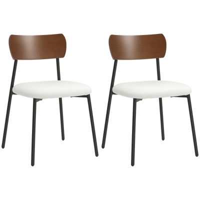 Set de 2 scaune de sufragerie cu șezut cu aspect de mohair, spătar curbat cu aspect de lemn crem