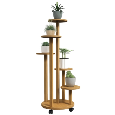 Outsunny Suport pentru plante din bambus, 5 nivele, rafturi rotunde pentru flori, lemn natural