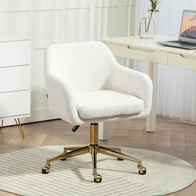 HOMCOM Scaun de birou fotoliu de birou cu role înălțime reglabilă șezut pivotant la 360° 60 x 61 x 79-88 cm crem