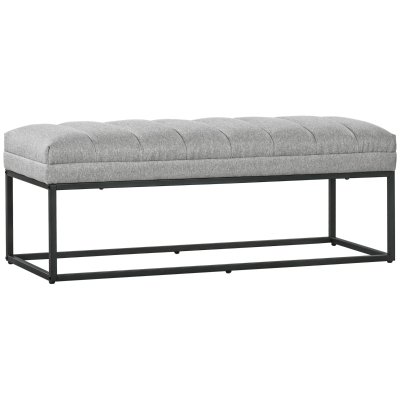 HOMCOM Banc design modern, scaun căptușit în material aspect lin gri și structură din metal negru, suport 200 kg, 120x44x45,5cm