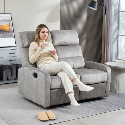 HOMCOM Fotoliu dublu, Fotoliu de relaxare cu spătar dublu reglabil și suport pentru picioare, pentru Living, Captușeală din Material Textil, Gri