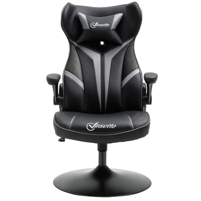 Vinsetto Scaun gamer scaun de joc gaming pivotant la 360° ergonomic înălțime reglabilă brațe rabatabile pernă tăiere incluse înveliș similicuir 67 x 70 x 106-112 cm gri deschis și negru