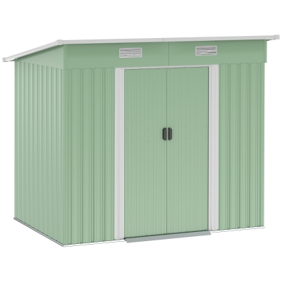 Outsunny Magazie de unelte din metal 2,3 m² 207 x 130 x 182 cm - Magazin pentru unelte cu acoperiș în pantă, fereastră, cadru de sol, verde