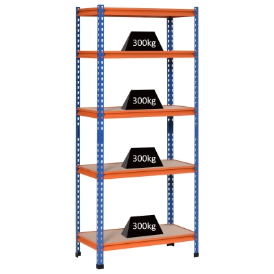 Etajera din metal pentru garaj 5 nivele capacitate 1500 kg 80 x 40 x 182 cm albastru portocaliu