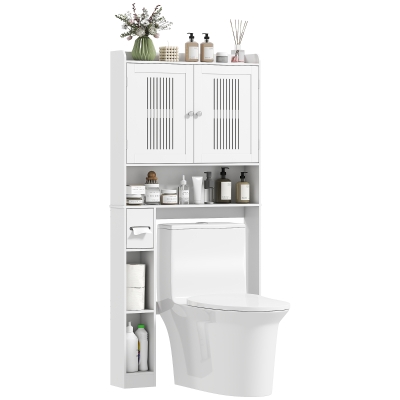 Mobilier WC deasupra toaletei, cu dulap, cu două uși și suport pentru hârtie 80x19,5x170cm alb