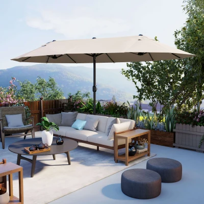 Outsunny Ombrellone Parasole da Giardino in Poliestere Beige