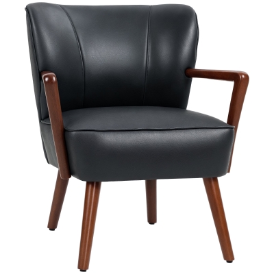 HOMCOM Fotoliu decorativ, scaun larg, aspect de piele, cadru din lemn, 120 kg, 67x77x80 cm, Negru