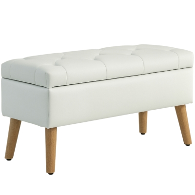 HOMCOM Banc de rangement coffre de rangement tissu effet velours pieds en bois charge max. 120 kg 80 x 35 x 40 cm, crem