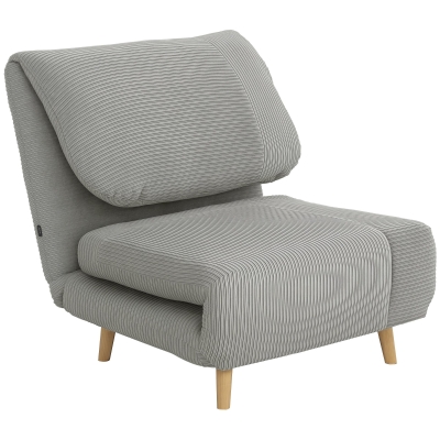 HOMCOM 2 în 1 Fotoliu extensibil Pat pentru oaspeți, cu suport reglabil Cord-Optik 82 cm x 89 cm x 83 cm Gri