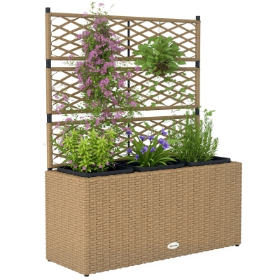 Ghiveci pentru plante cu plasă 3 băcăi 33L exterior din rășină împletită 84 x 30 x 107cm sable negru