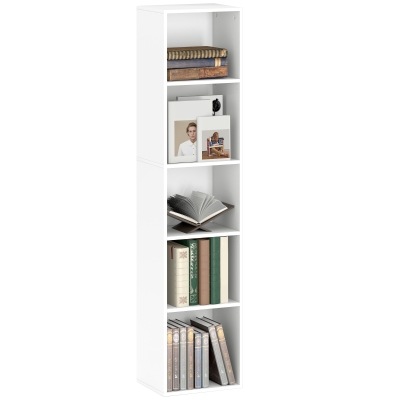 HOMCOM Bibliotecă etajeră de depozitare 5 nivele cu rafturi reglabile pentru sufragerie, dormitor, birou, 30x24x133,5cm, alb