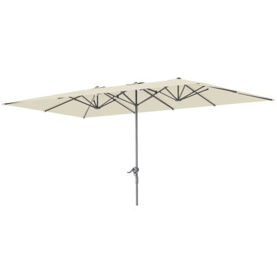 Outsunny Umbrelă dublă, 451 x 264 cm Umbrelă cu sistem de manivelă, 12 bale metalice, Stâlp din aluminiu, Crem