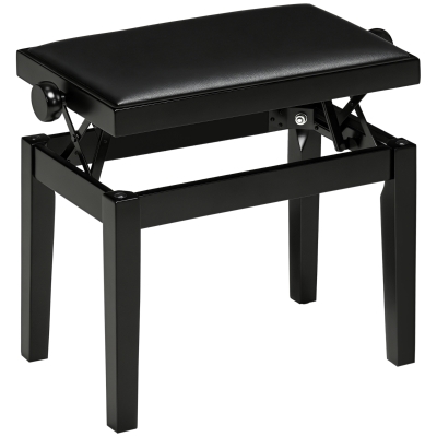 HOMCOM Banc de pian, scaun de pian, reglabil în înălțime, elegant și lucios, piele ecologică + lemn cauciuc, negru, 63 x 33 x 56 cm