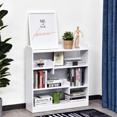 HOMCOM Bibliotecă etajeră Mobilier de Depozitare dim. 90L x 24l x 91H cm 4 Niveluri 3 Panouri din Spate Plăci din Particule Alb