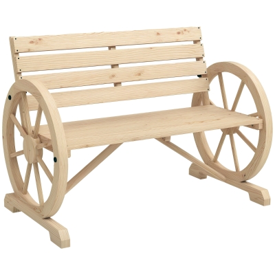 Outsunny Bancă de grădină, design cu roți de căruță, pentru 2 persoane, lemn natural, maro închis, 105,5 x 56 x 79 cm, lemn natural
