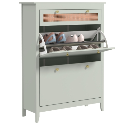 Sertar pentru pantofi, cu 1 sertar extensibil, 2 sertare pliante, 88 x 30 x 120 cm, Verde