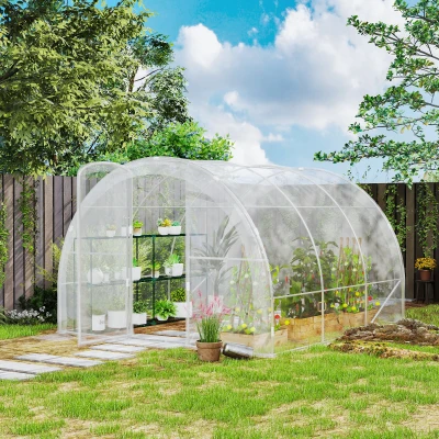 Seră de grădină tunel 3 x 3 x 2 m cu ușă cu balamale folie PE 150 g/m² pentru Legume Plante Flori