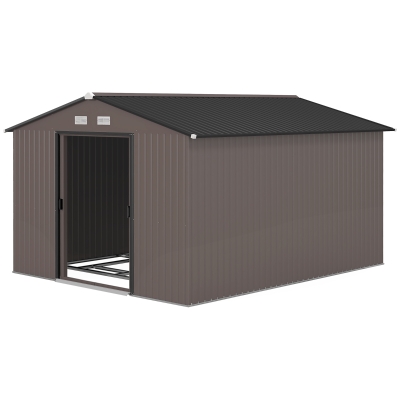 Outsunny Abri de Jardin Acier Marron 322x277x192 cm 2 Portes Coulissantes