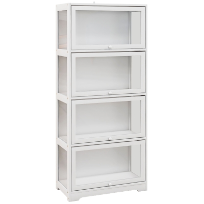 HOMCOM Vitrină pentru colecție bufet sufragerie mobilier de depozitare la 4 nivele cu uși rabatabile, 59 x 30 x 139 cm, alb