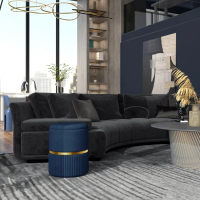 HOMCOM Puf scaun-taburet pentru picioare cu depozitare interioară din catifea 36 x 36 x 44 cm pentru sufragerie dormitor bleu