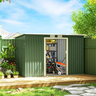 Outsunny Tuinhuis tuinhuisje met schuifdeur raam buiten staal lichtgroen