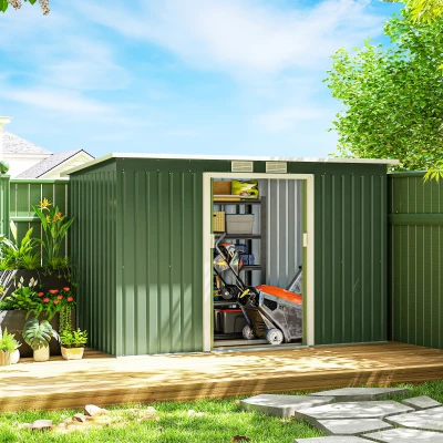 Outsunny Tuinhuis tuinhuisje met schuifdeur raam buiten staal lichtgroen