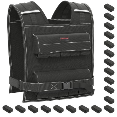 Vestă grea reglabilă 20 kg, pentru bărbați și femei, cu bandă reflectorizantă, 50 x 40 cm, negru.