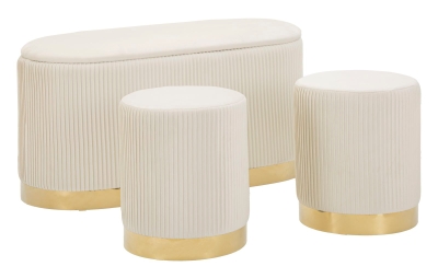 Banca Cu Depozitare Și Taburet Shopy Crem Set 3 Bucăți Cm 80X37X42-29X33