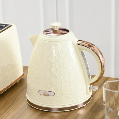 HOMCOM Hervidora de Agua, 2200W, Ventana transparente, Filtro, Rápido, Beige