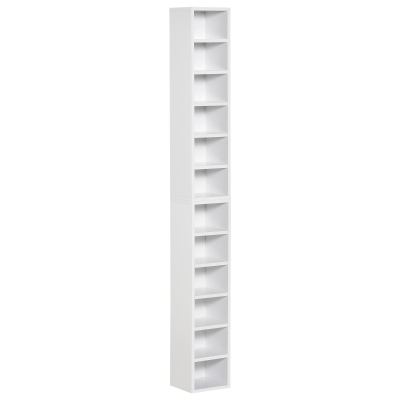 HOMCOM Conjunto de 2 Estantes Colunas Armário de Armazenamento CD-DVD 6+6 Compartimentos 21x19x88 cm Capacidade Máx. 160 CD Branco