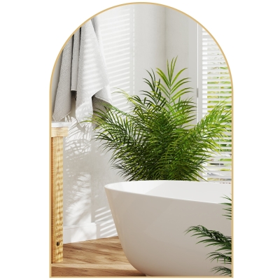HOMCOM Oglindă murală arcuită oglindă de baie cu cadru din aliaj de aluminiu pentru dormitor living intrare 60 × 90 cm aur