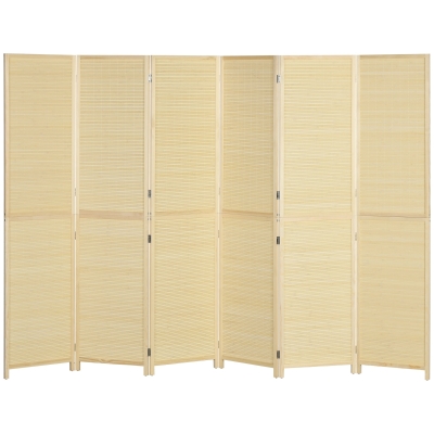 HOMCOM Biombo em Madeira de Bambu 6 Painéis 270x180 cm Separador de Ambientes Divisória de Separação Dobrável Natural
