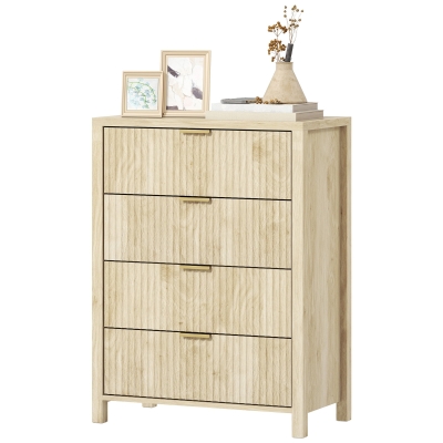 HOMCOM Commode 4 Tiroirs Bois Naturel Poignées Dorées 70x38x93 cm