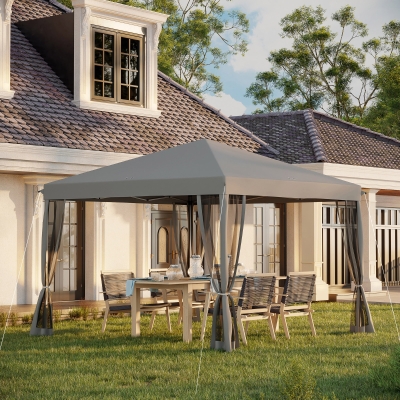 Outsunny Tenda POP-UP Pavilhão Dobrável de Estilo Colonial 3x3 m 4 Mosquiteiros+Saco de Transporte Cinza