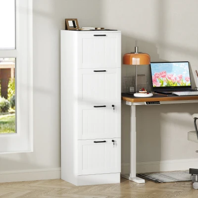 HOMCOM Mueble Archivador con 4 Cajones Cerraduras Carpetas A4 y Carta 40x40x131 cm Blanco